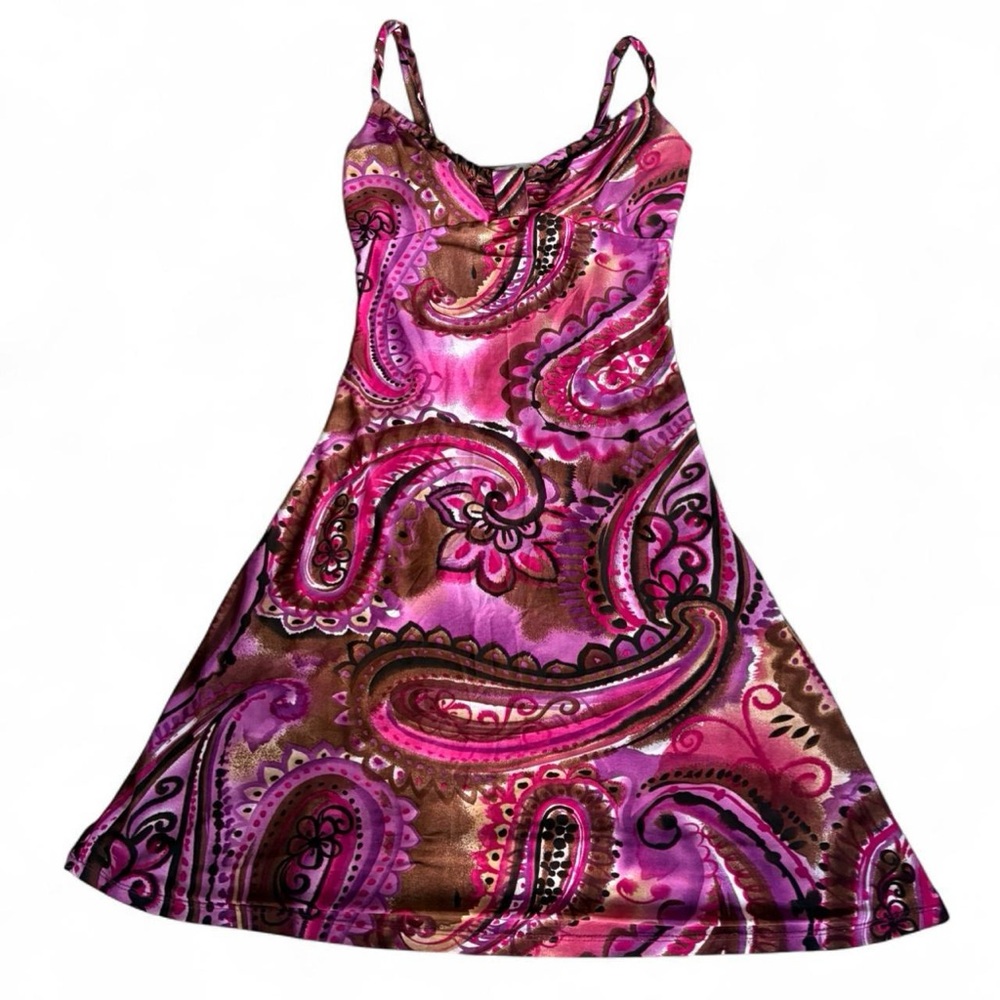 Pink and Brown Paisley Mini Dress
